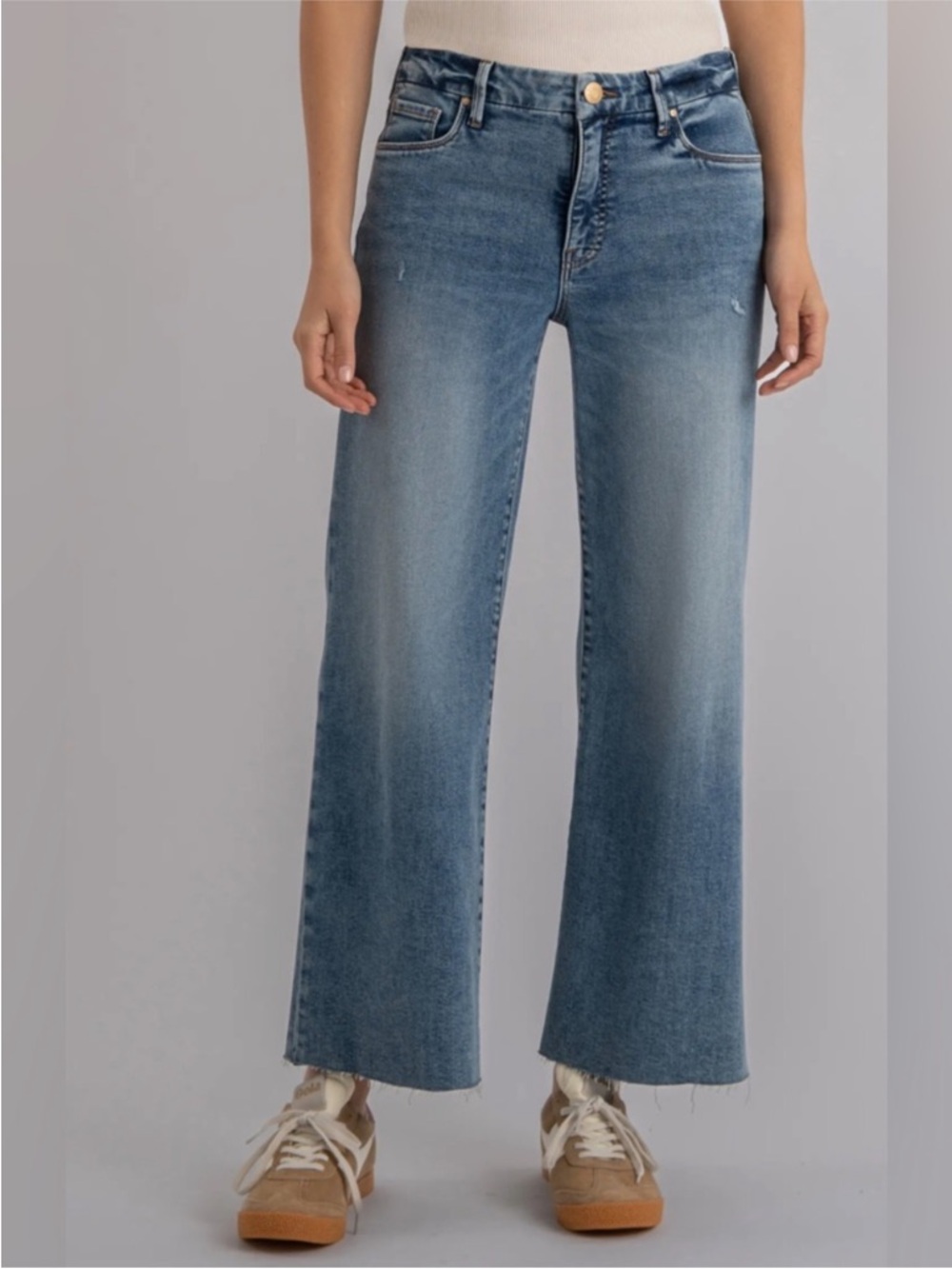 BOGO! KUT Meg Fab Ab Wide Leg Jeans High Rise Raw Hem Stretch Denim 14P